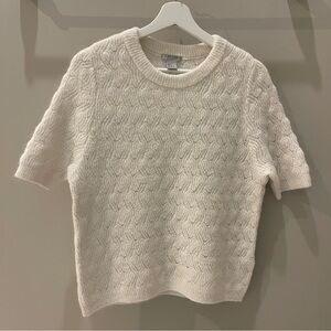 H&M Mohair Blend Soft Fuzzy Knit Sweater Short Sleeve White cream Size M